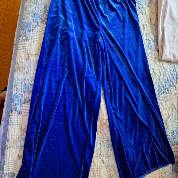 Zenana NWT velvet wide leg elastic waist pants size large blue color - Picture 4 of 10